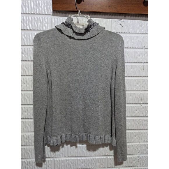 Charter Club Women's Gray Ruffle Neck Metallic Thread In Ruffle Cardigan Size PM - Picture 4 of 6